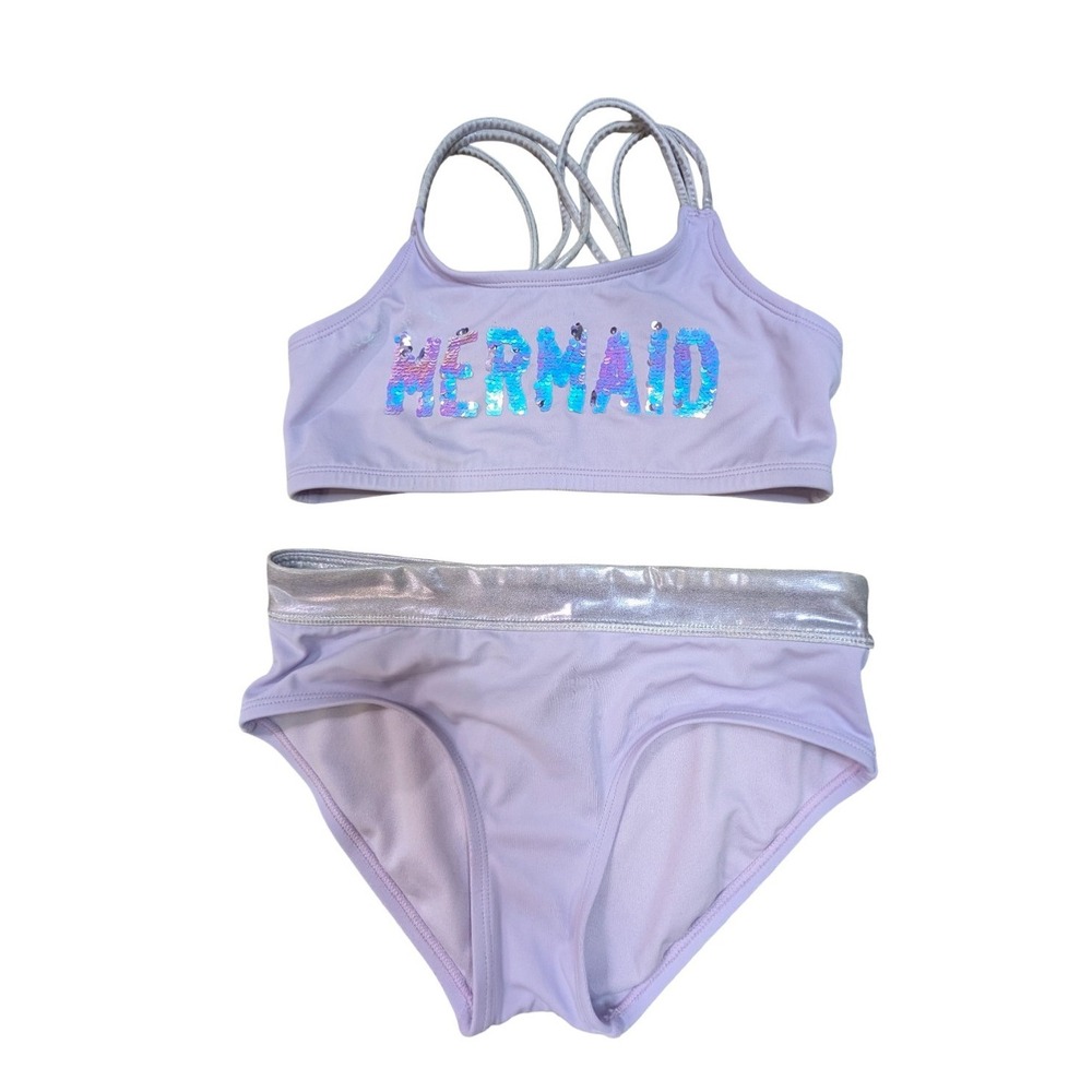 Justice Girls Bikini Size 12 Purple Mermaid Sequin 2 Piece Swimsuit